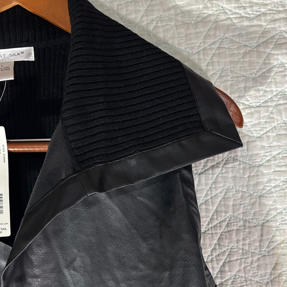 August Silk Classic Black Vest Sweater back and vegan leather front - Picture 5 of 11